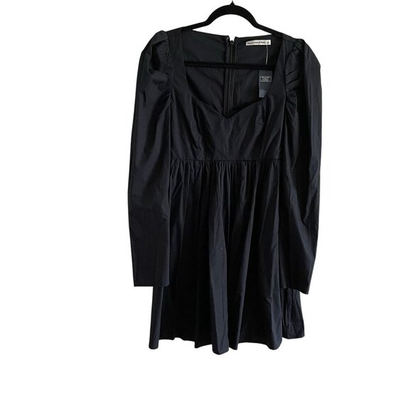 Abercrombie & Fitch Women S Black Long Sleeve Poplin Babydoll Mini Dress NWT - Picture 3 of 15